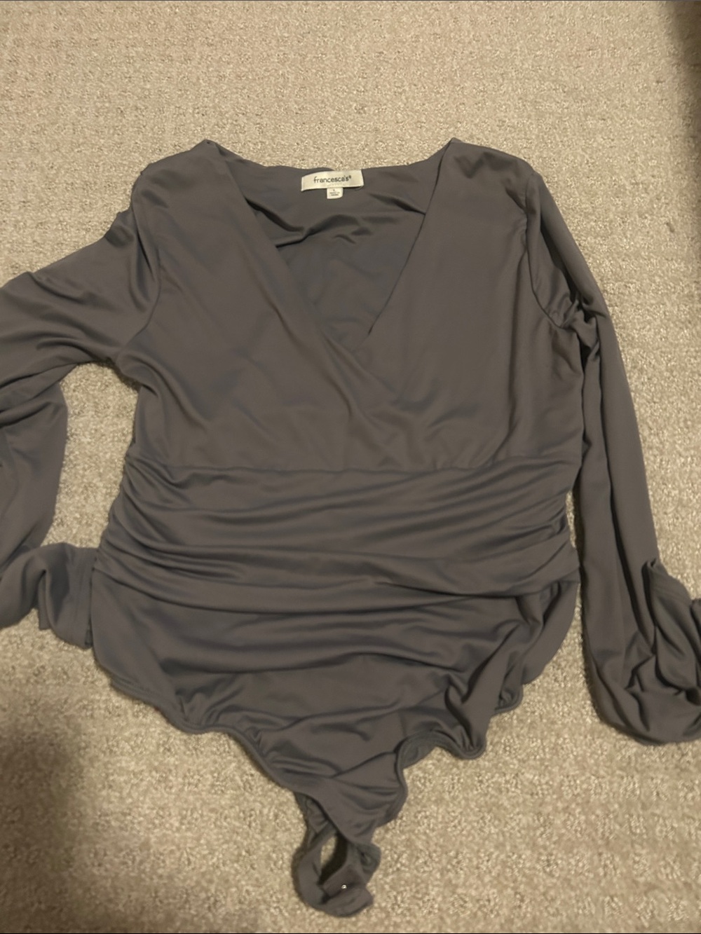 Francesca's Charcoal Wrap Long Sleeve Bodysuit